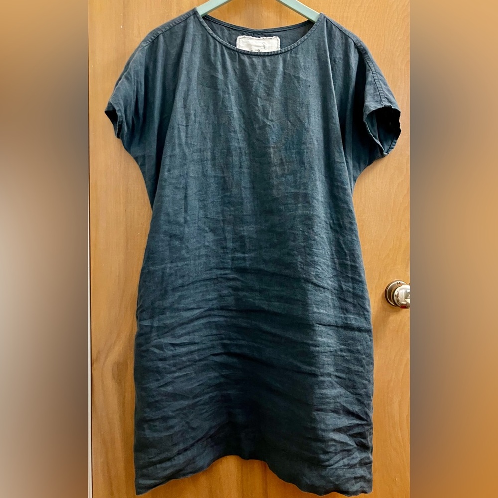 notPERFECTLINEN Grey Blue Short Sleeve Cofete Dress Tunic XS